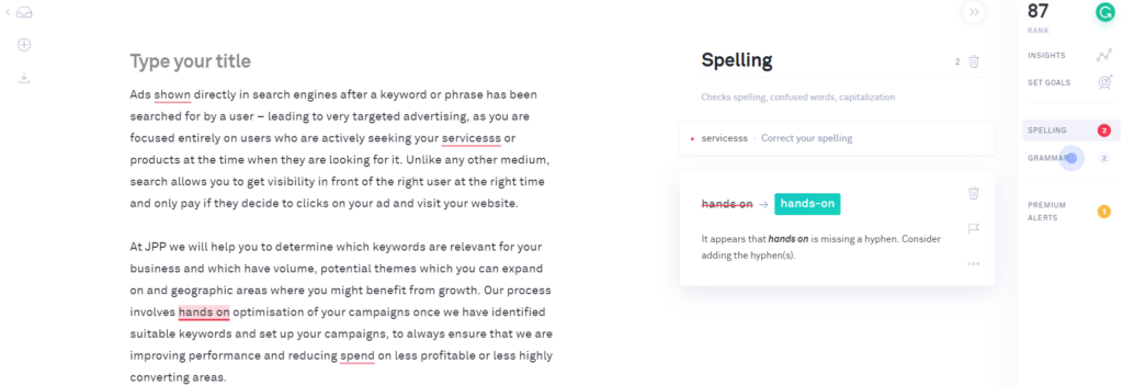 grammarly screen corrections