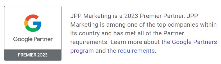 Google Premier Partner 2023 badge JPP Marketing